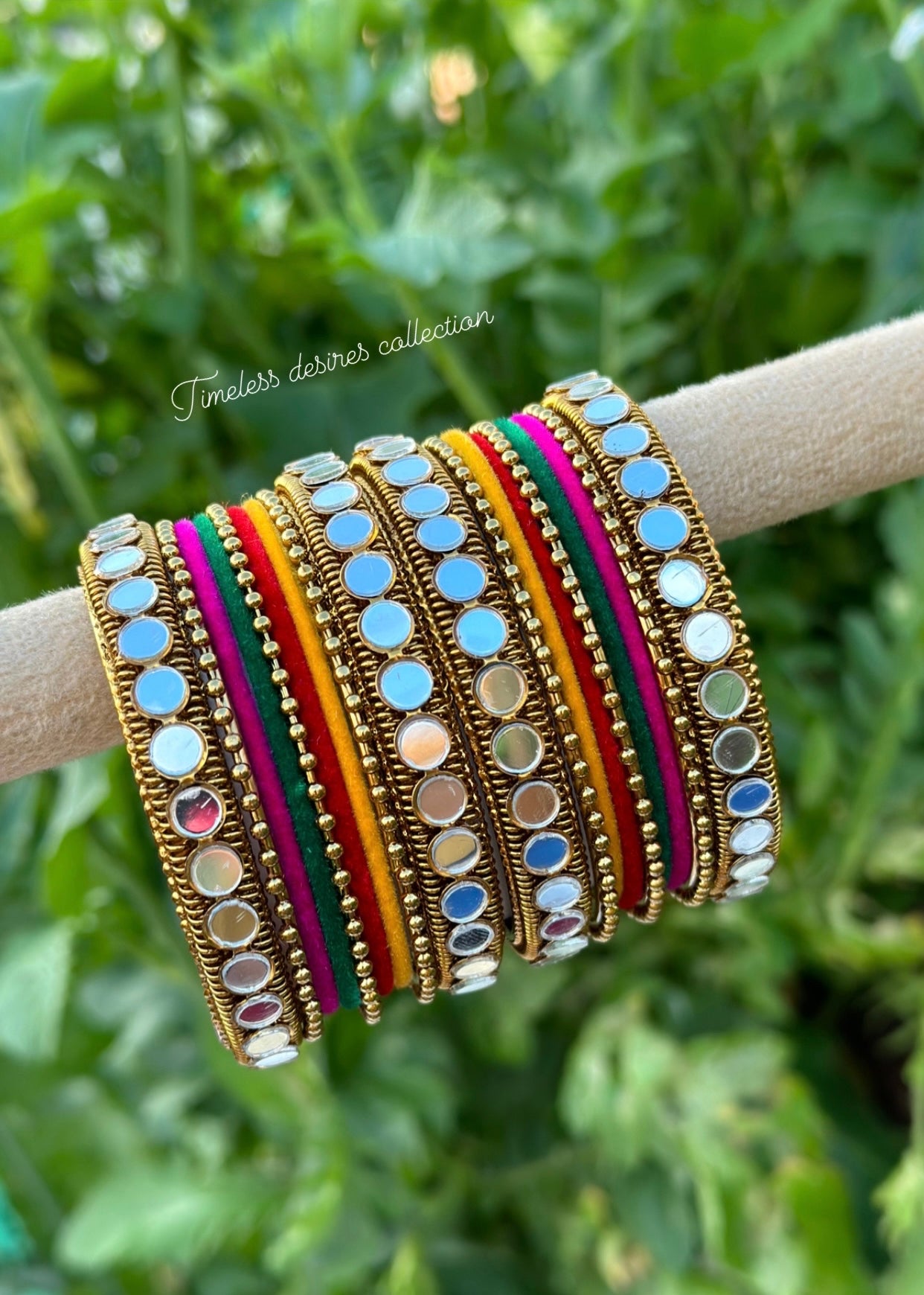 Multi mirror bangles set with golden kangan’s ( both hands )