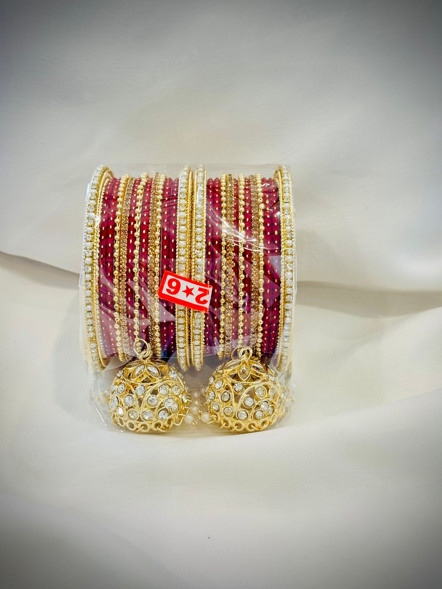 Bangle set with latkan - Colour: Maroon ( Code: 028)
