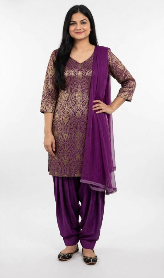 Purple Brocade salwar suit - Code : 258