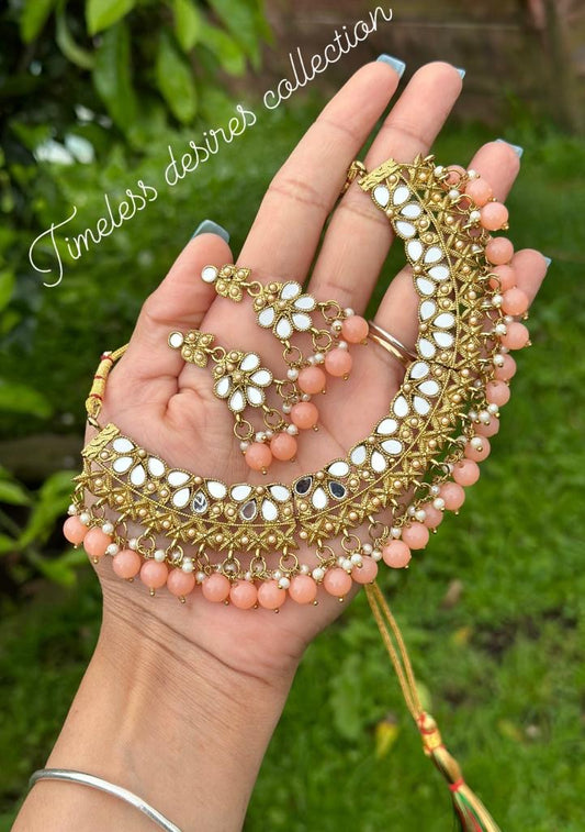 Peach necklace set with earrings