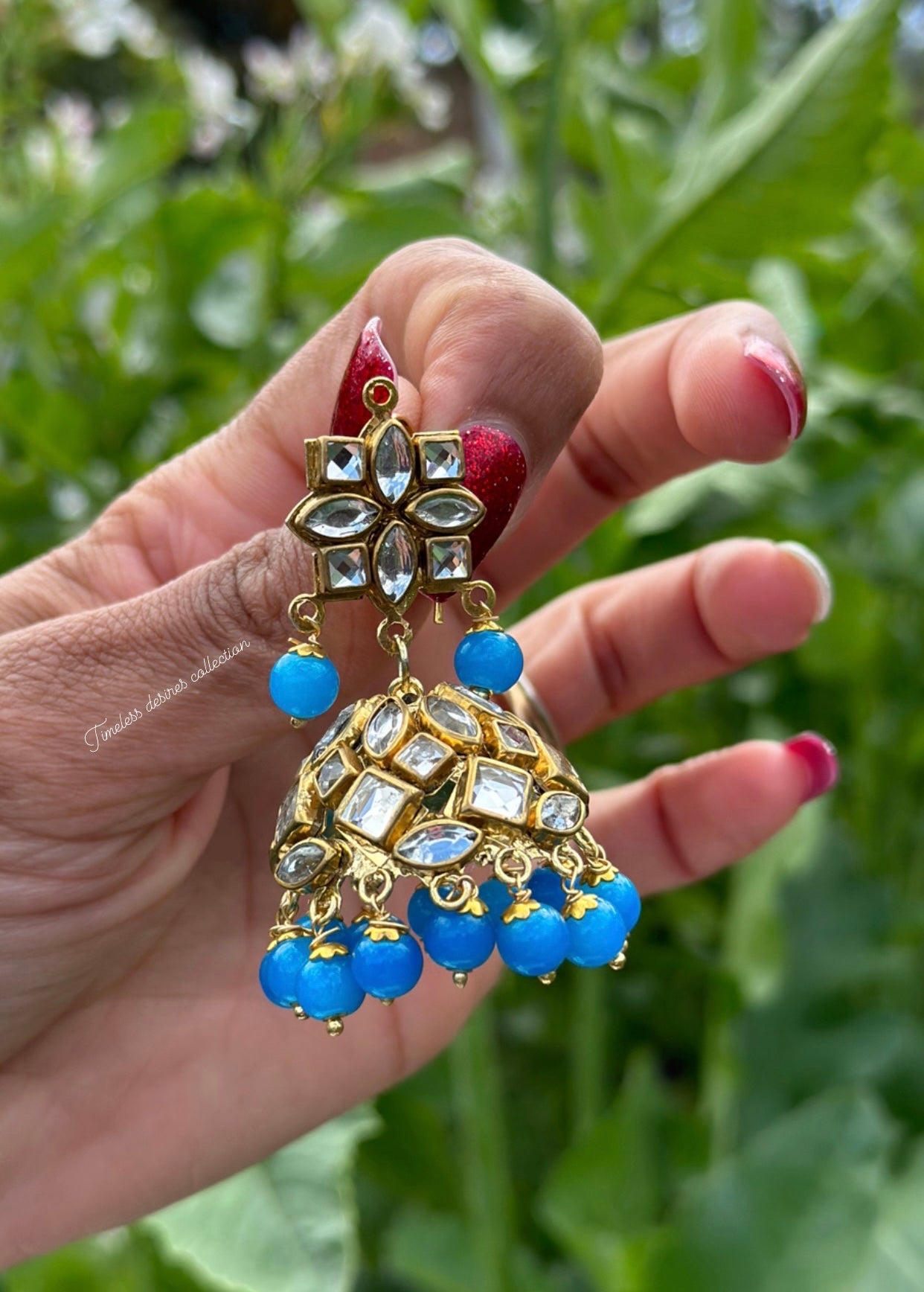 Sky blue or light blue choker / necklace set in Kundan