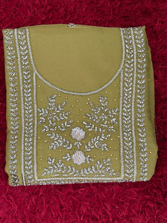 Unstitched suit with Banarsi bottom