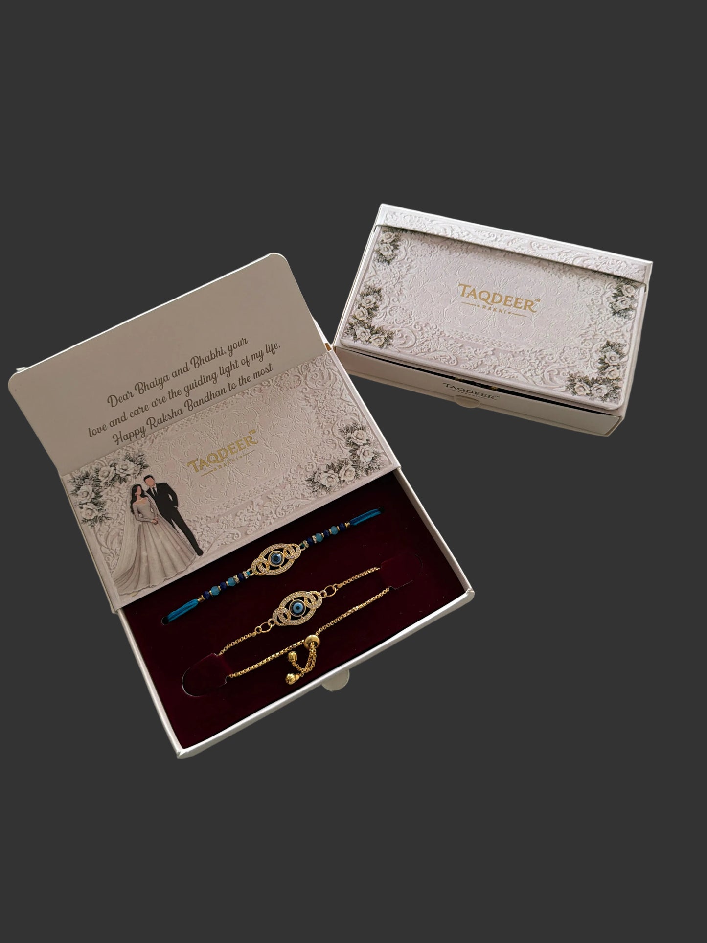 Premium couple rakhi hamper in American diamond