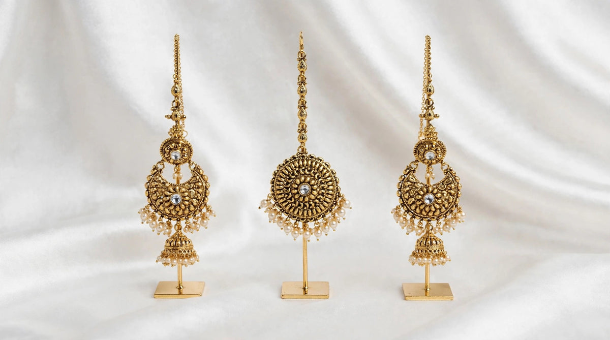 Antique Gold earrings tikka set - X10