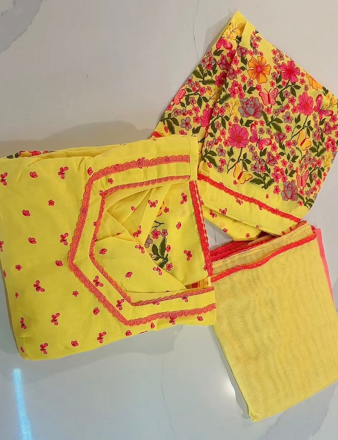 Yellow cotton Anarkali suit with salwar ( Code : C59 )