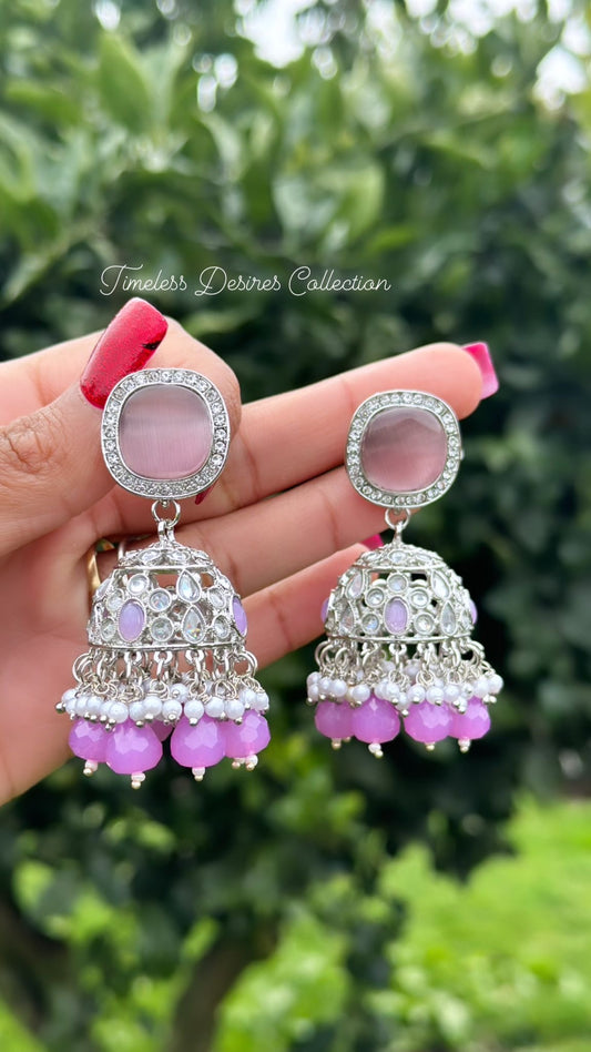 Lavender colour monalisa earrings in silver