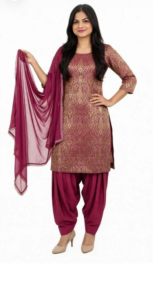 Mulberry pink colour Kheen Khab salwar suit - code 254