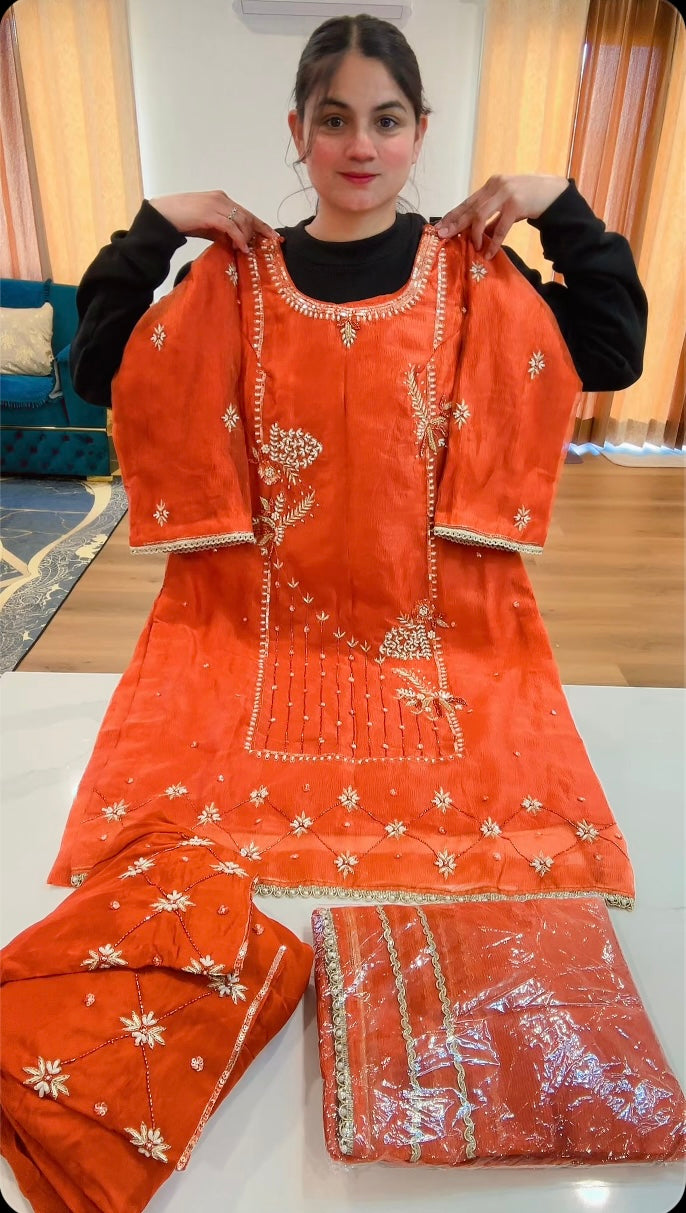 Rusty Brown Handwork Salwar suit - ( Code: 735 )