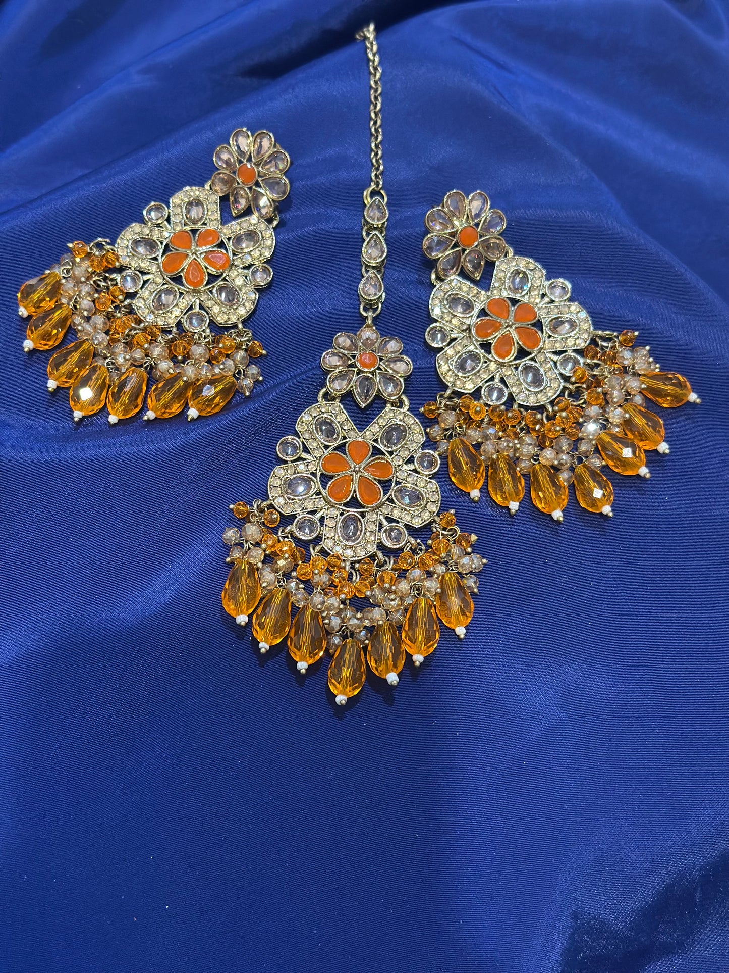 Polki earrings, Colour: Orange, (Code: X2)