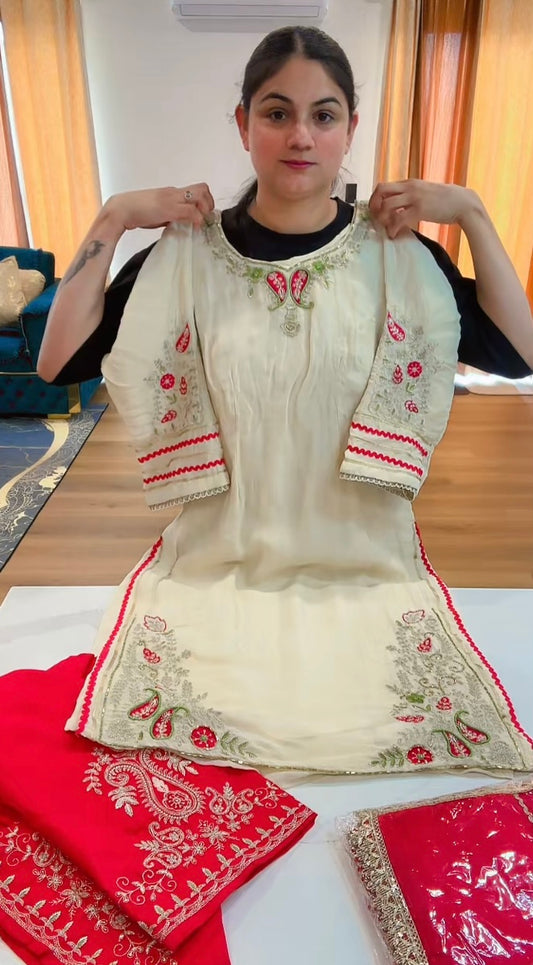 Partywear suit (Colour: off white + rani), Code: 240