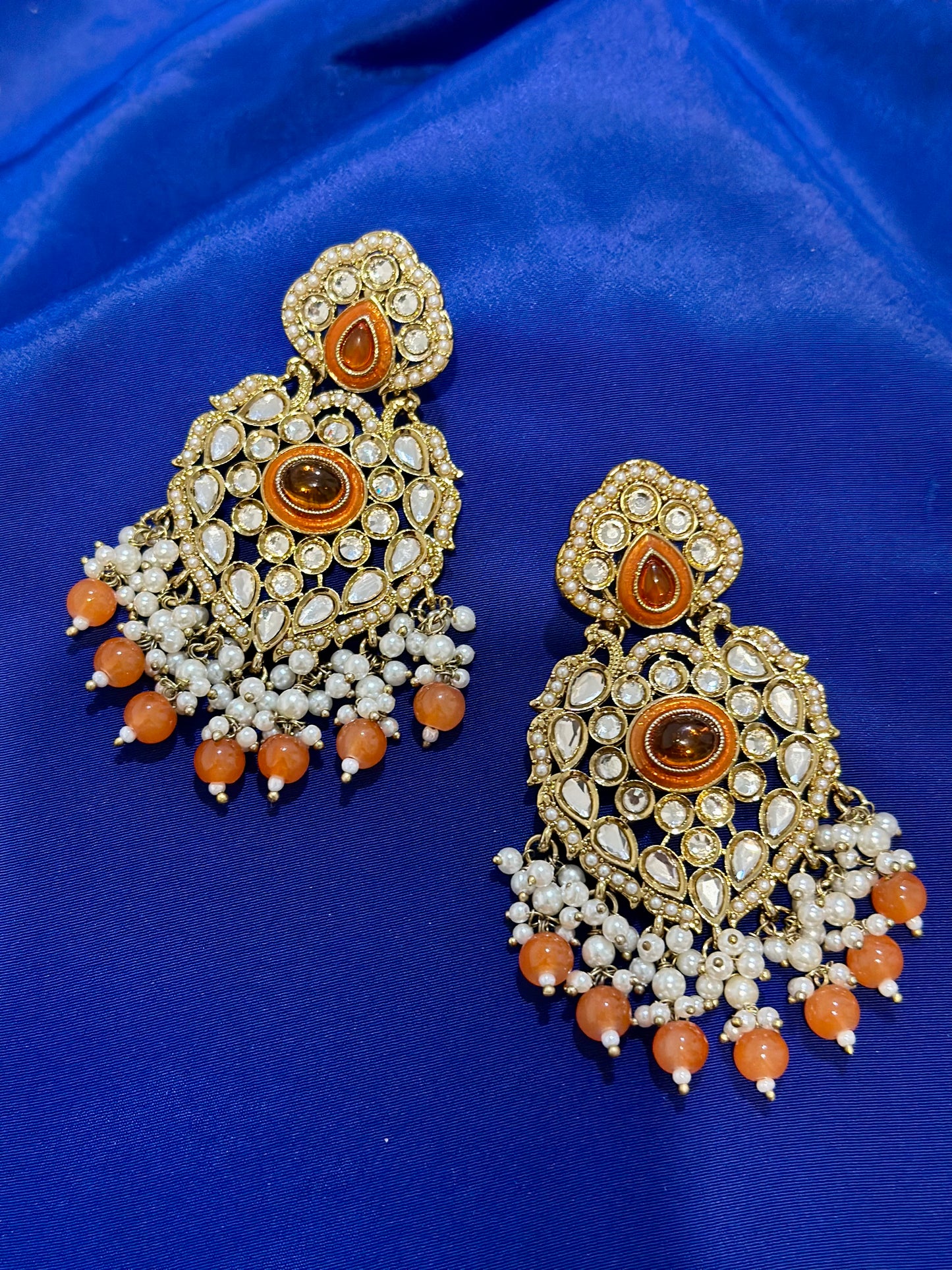 Kundan earrings, Colour: Orange, (Code: X10)