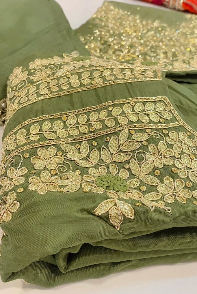 Mint Green Handwork salwar suit - (Code: 732 )
