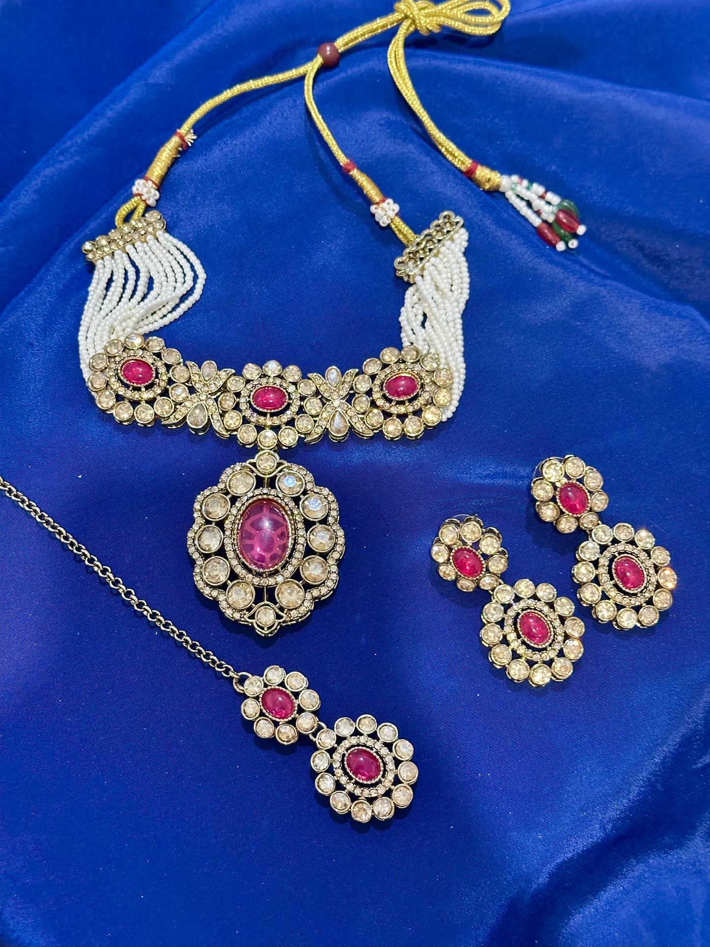Stone Necklace set with earrings , Colour: Pink , (Code: X22)