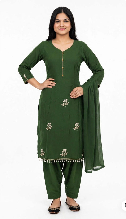 Burberry handwork semi party wear salwar suit in colour bright green - Code 273