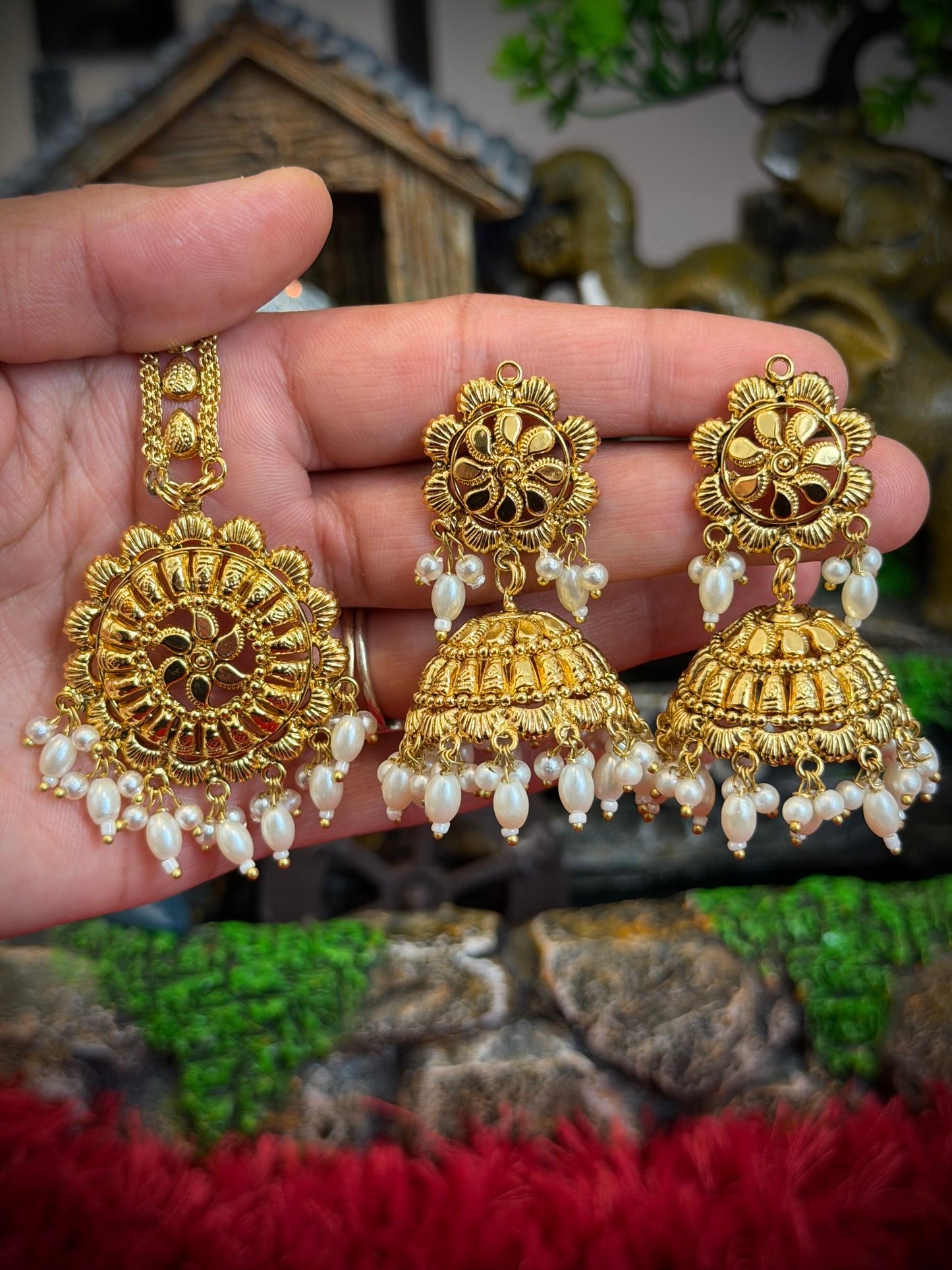Gold plated jhumki with tika - X39