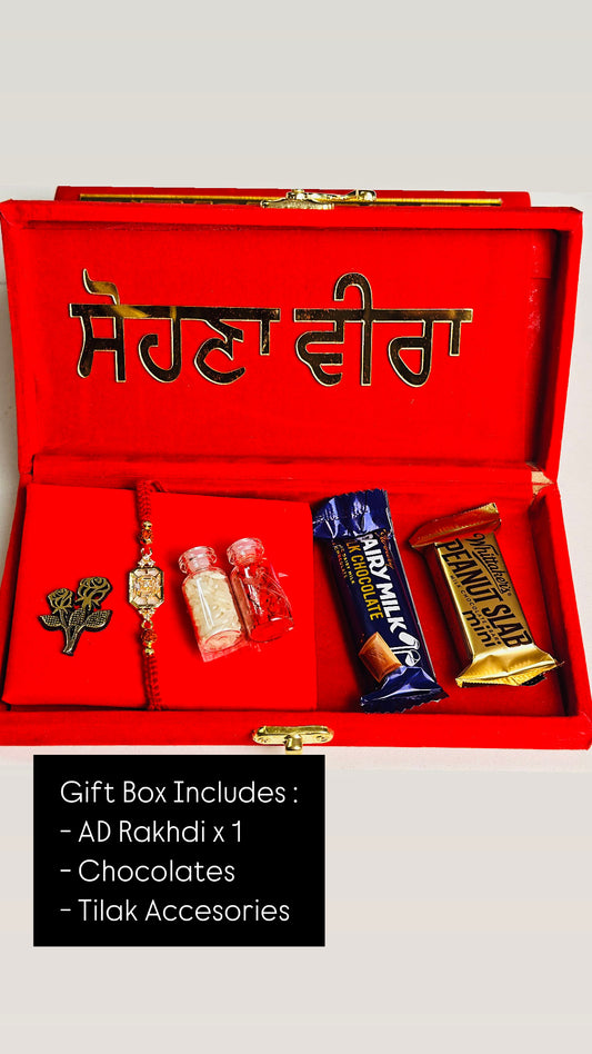 Rakhi / Rakhdi Gift Hamper Box with American Diamond Rakhdi - ( All in one with Assorted designs )