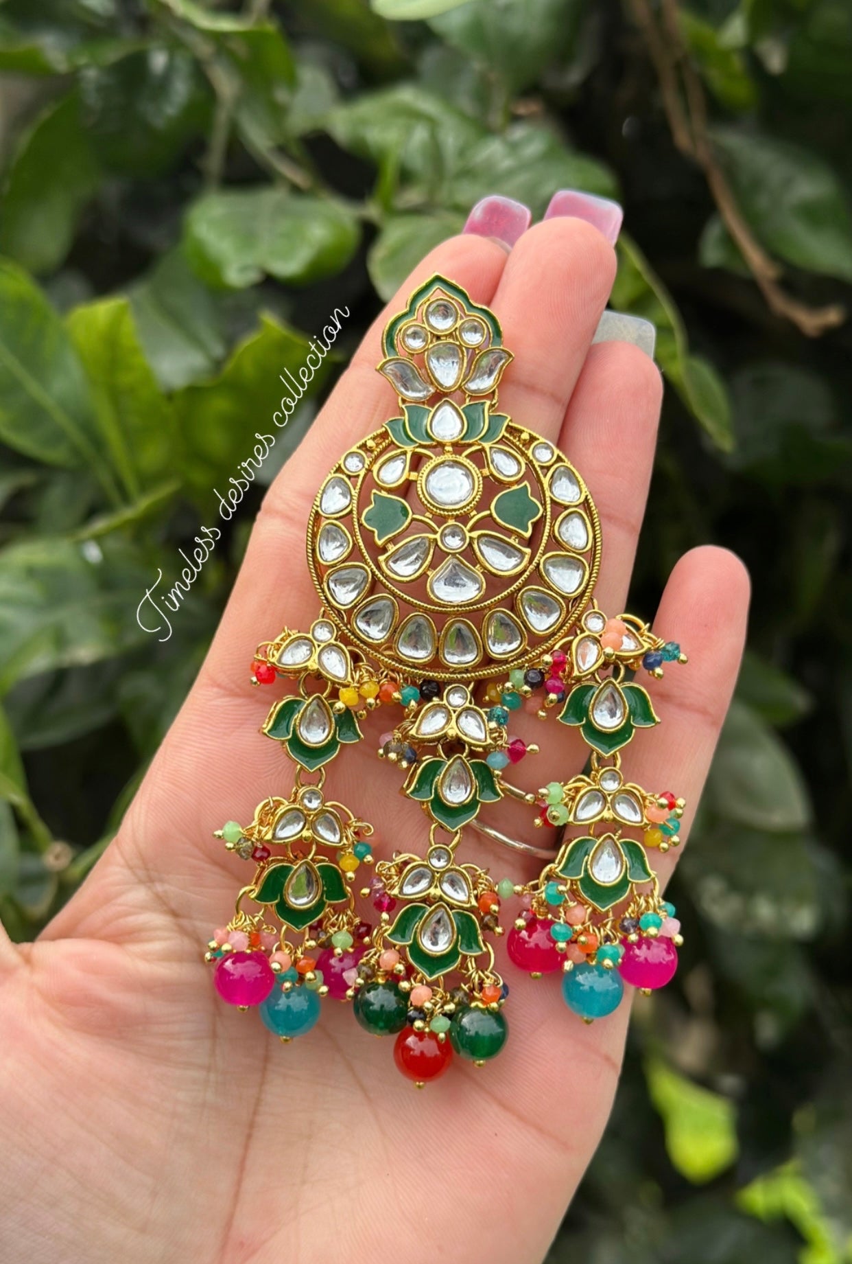 Multi coloured drops earrings in Kundan