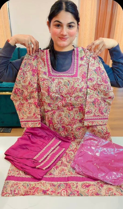 Cotton suit with Afghani salwar - ( Colour : Mulberry Pink ) Code: C14