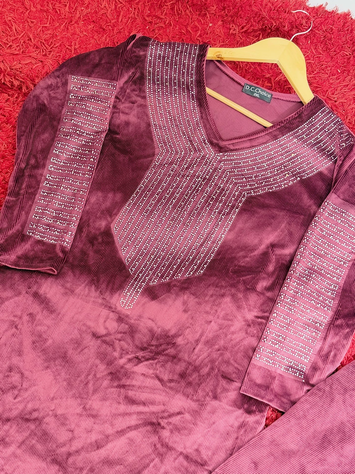 Velvet co-ord set in plum colour - Code: 177