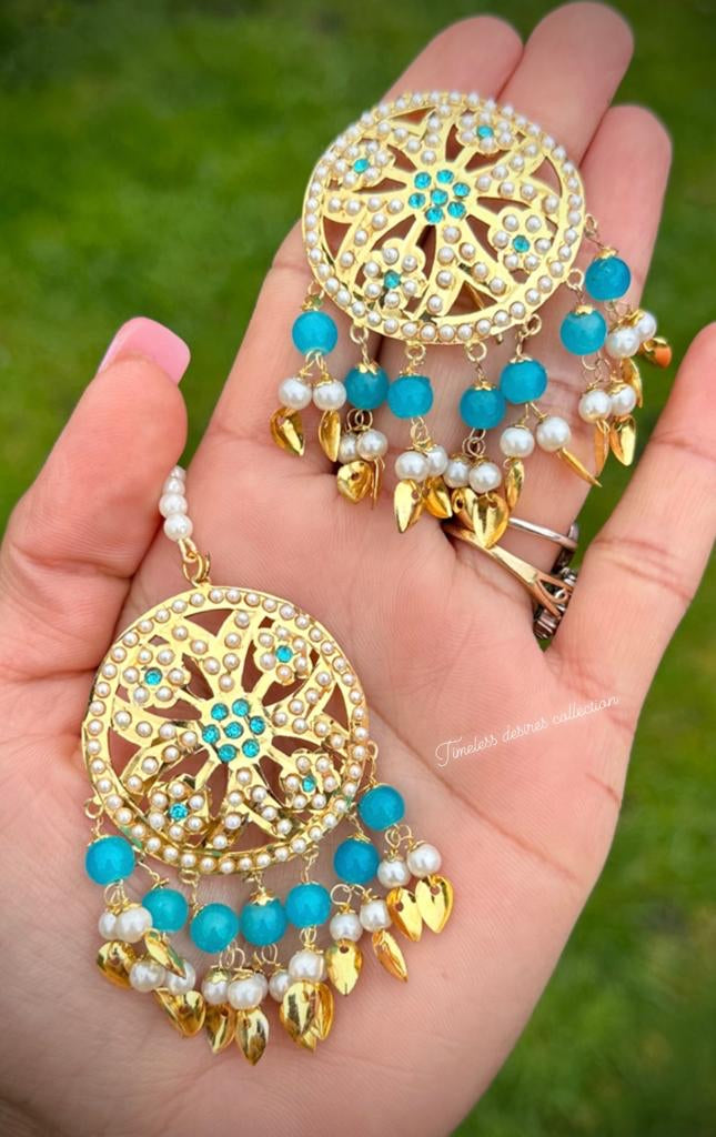 Buy Elegant Sky Blue Kundan Bollywood Chandbali Earrings With Gold Work and  Pearls for Ethnic Outfits Statement Indian Punjabi Jewelry Online in India  - Etsy
