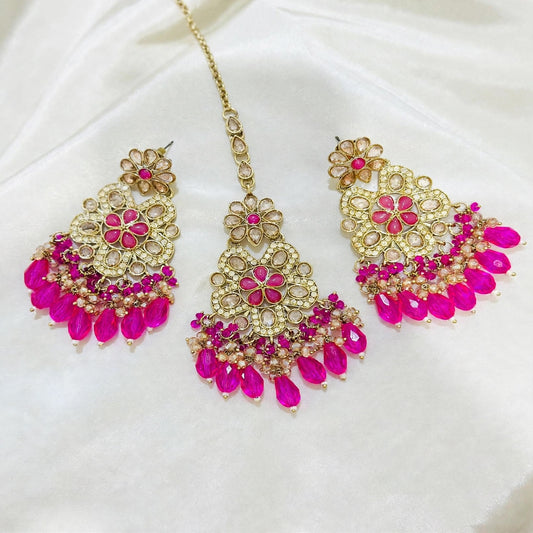 Polki earrings, Colour: Pink, (Code: X2)