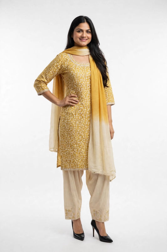Embroidered Farshi salwar suit in premium cotton - Code 293