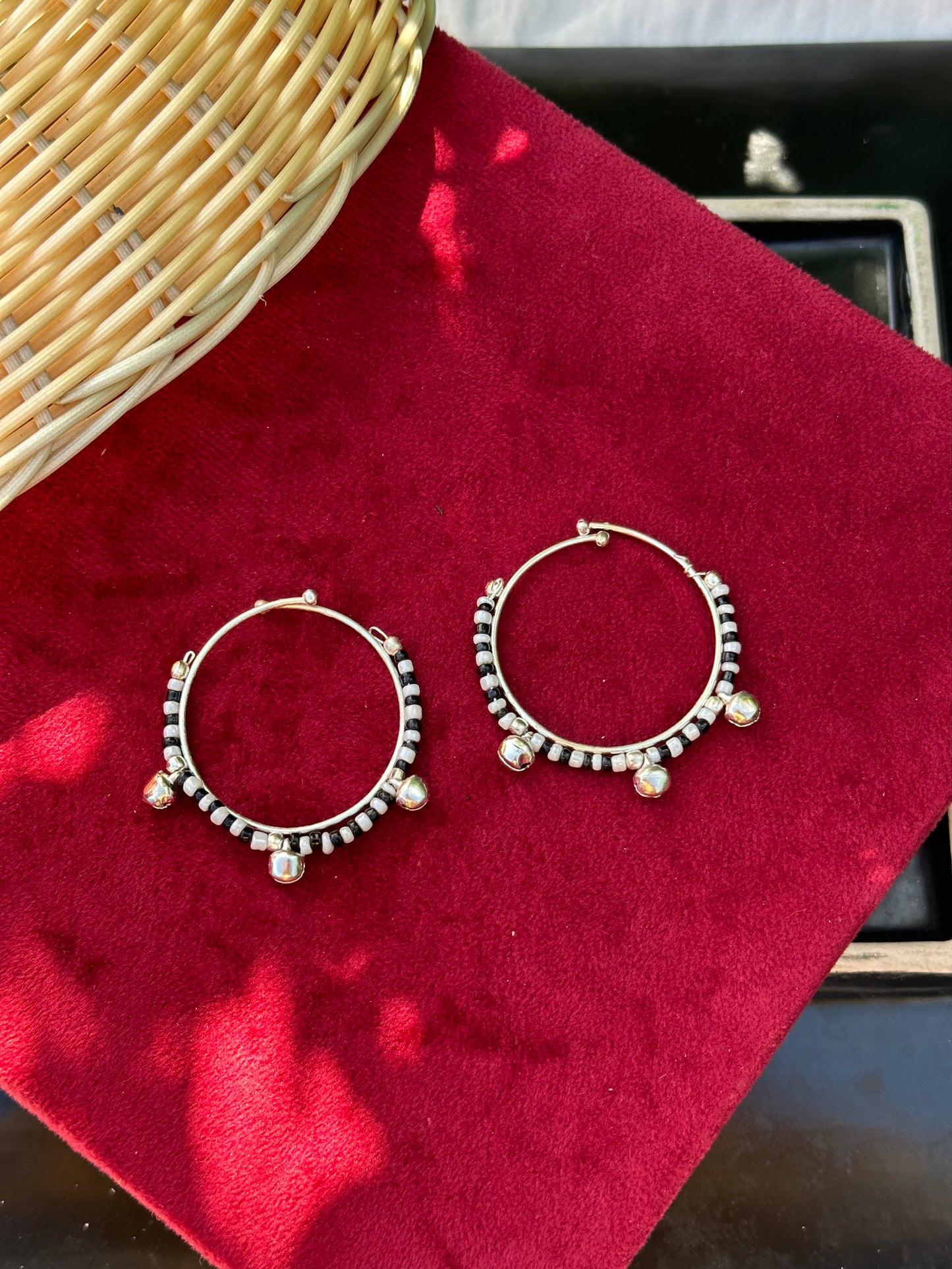 Kids black and silver nazariya bangles in adjustable size ( set of 2 as pair )