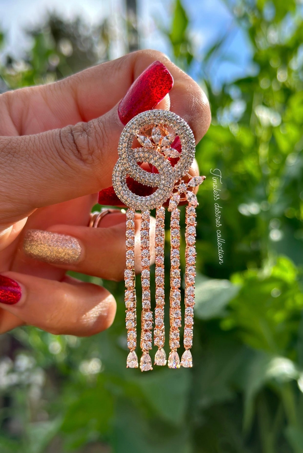 American diamond earrings in rose golden