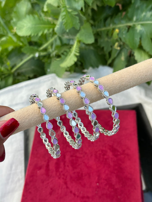 Lavender purple Kangan / bangles in mirror in silver ( set of 4 )