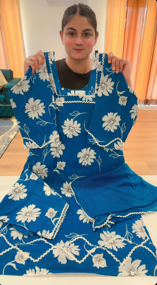 Cotton Printed Boutique Stitched Suit, Colour: Peacock, Code: 196