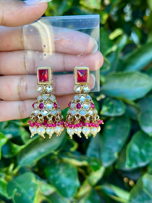 Hot Pink Jhumki earrings Code: J32