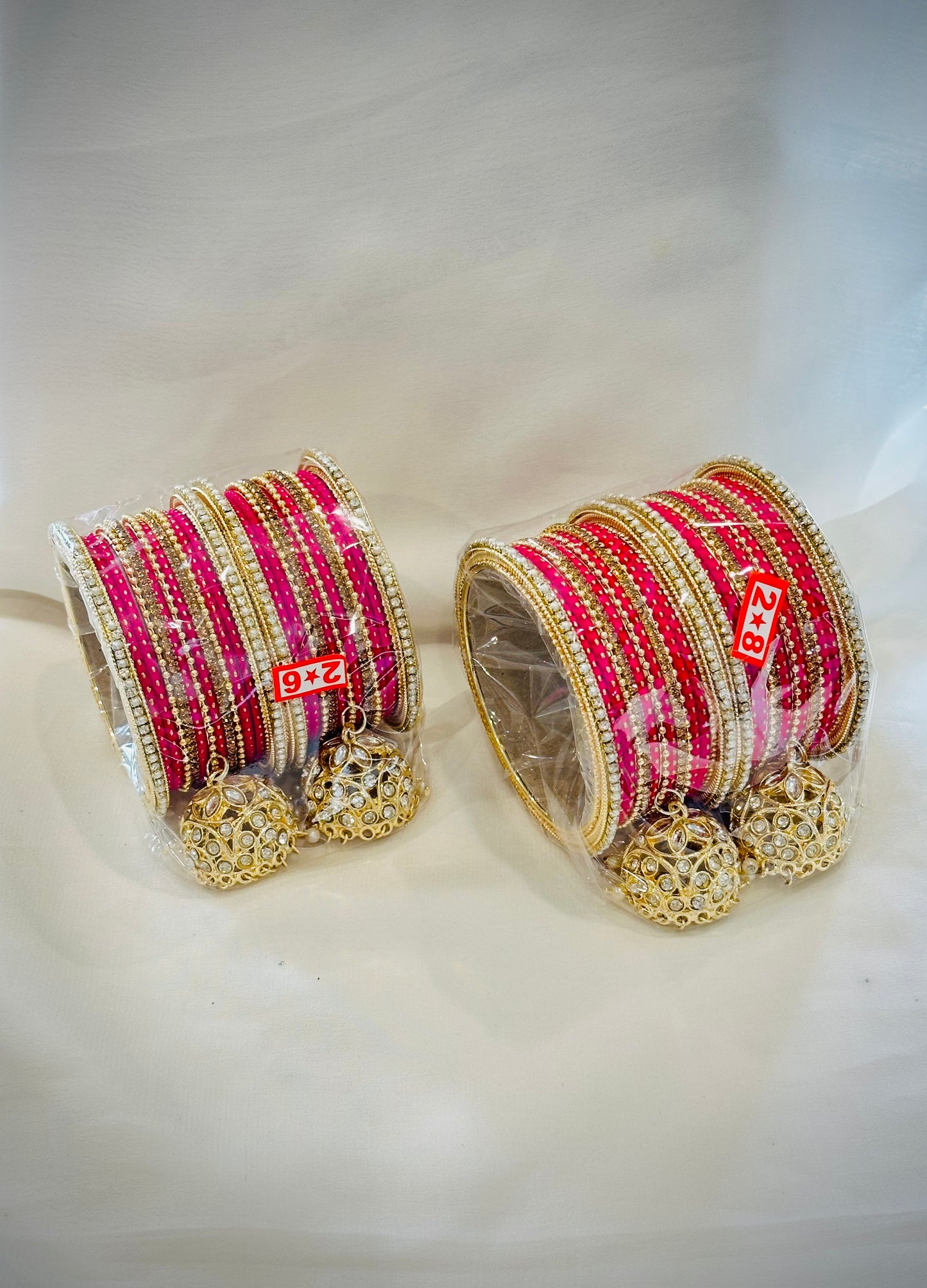 Bangle set with latkan - Colour: Rani Pink ( Code: 016 )