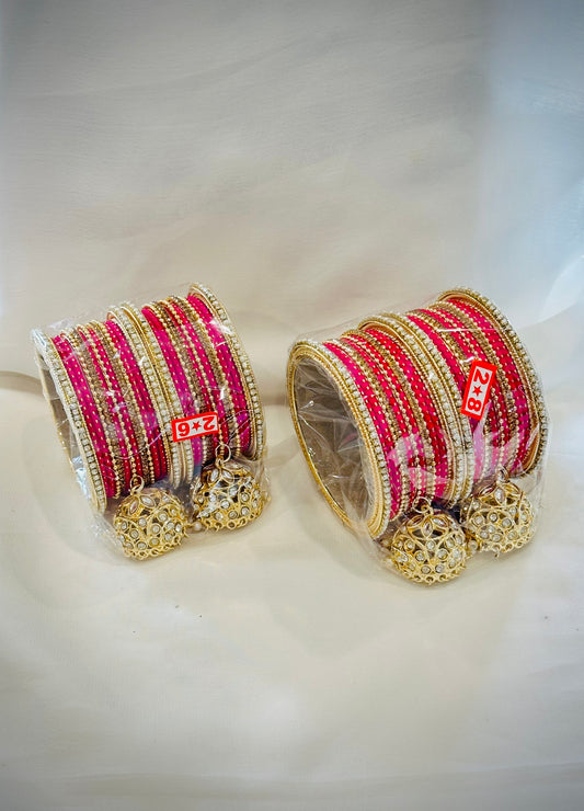 Bangle set with latkan - Colour: Rani Pink ( Code: 016 )