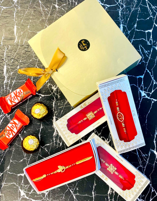 Premium Hamper Box with 4 American diamond box Rakhi’s - Assorted designs