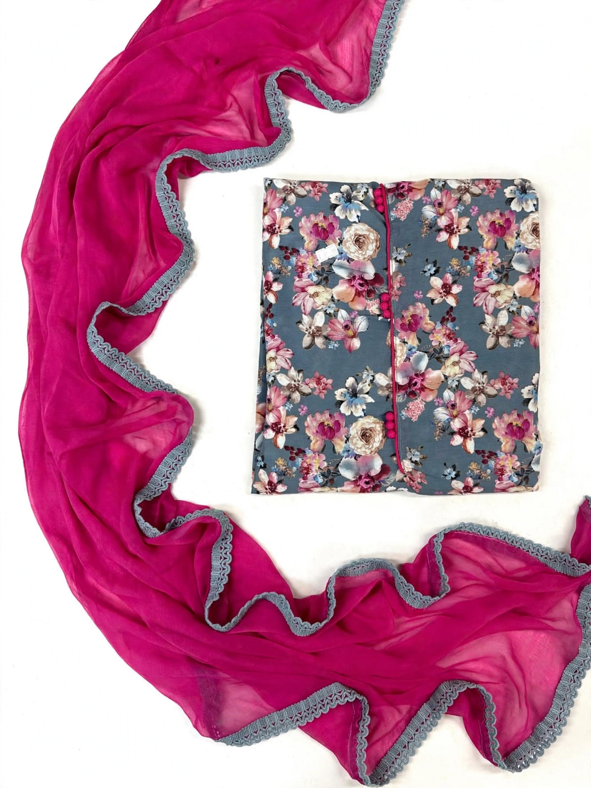 Unstitched suit in Cotton with pure duppta - Colour : Grey Pink ( Code: X59 )