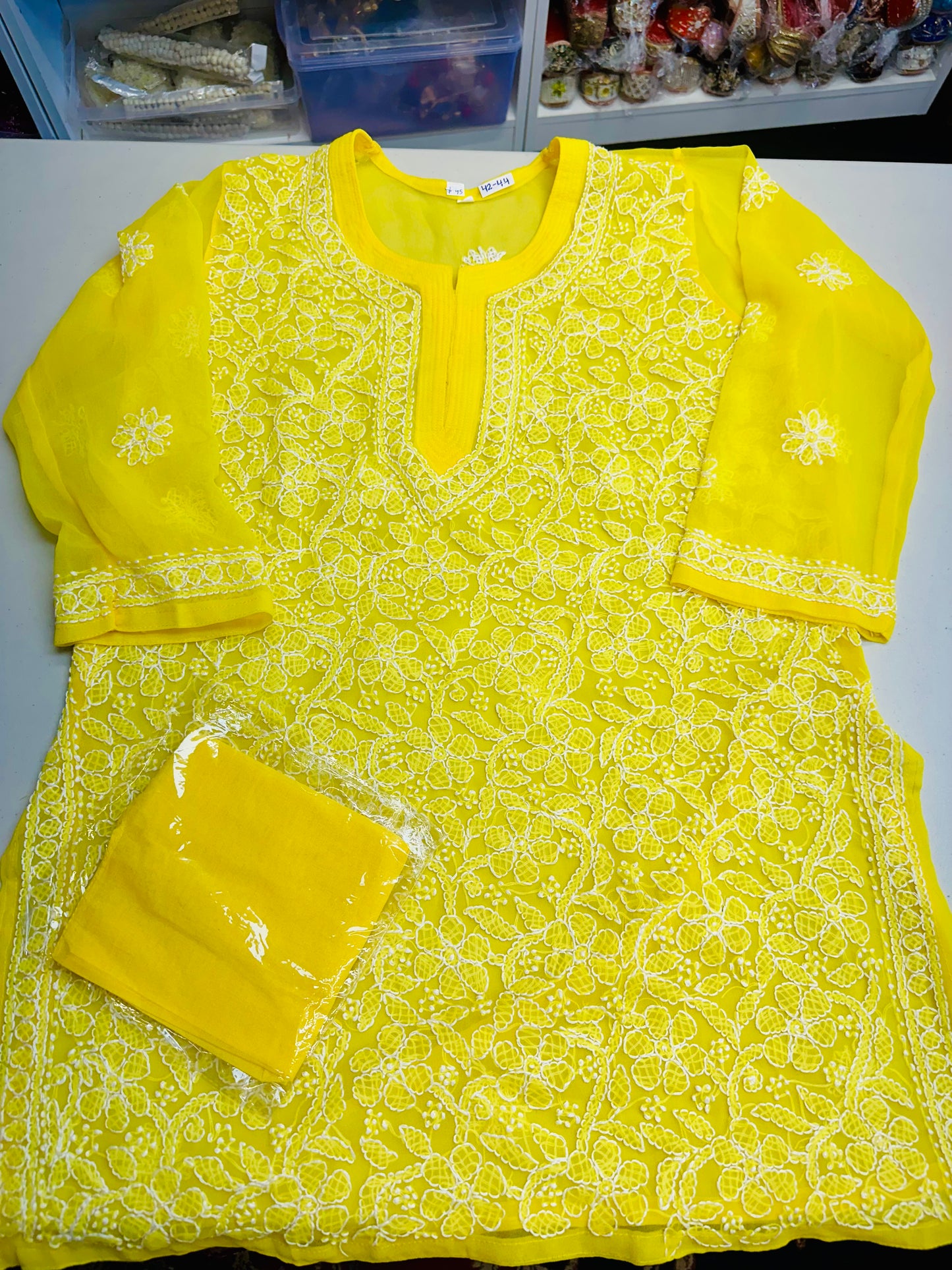 Item Code 173 - Kurti with inner  (colour Yellow ) Size 42-44 means Large - XL