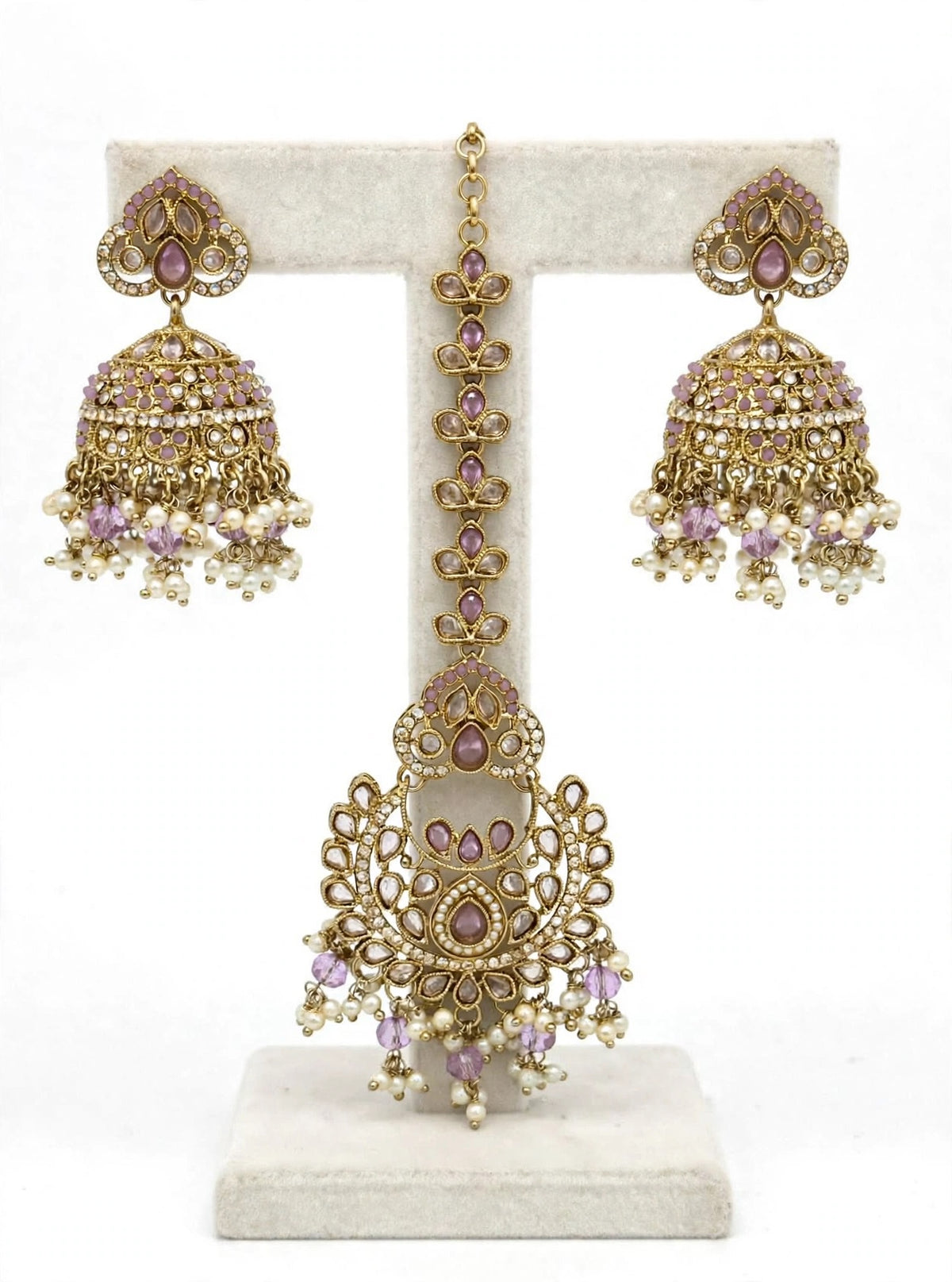 Earrings with tikka in polki, Colour: Purple, Code: 094