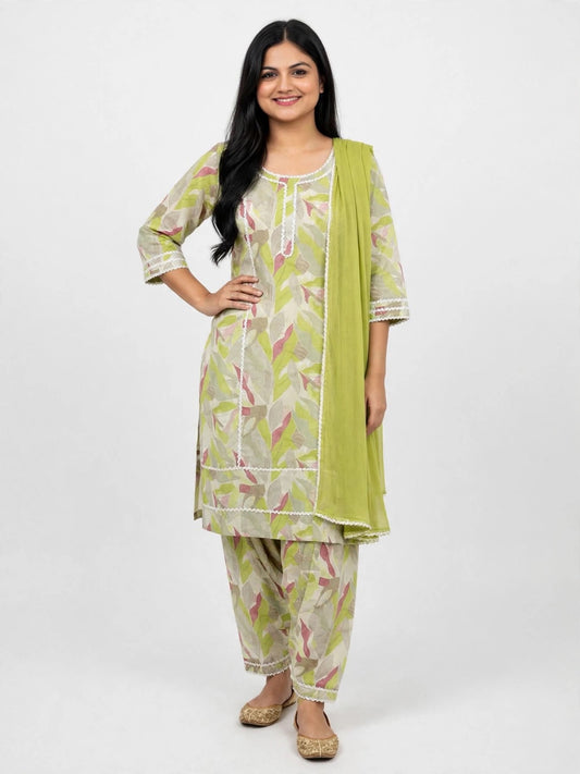 Cotton Printed Boutique Stitched Suit, Colour: Apple Green, Code: 199