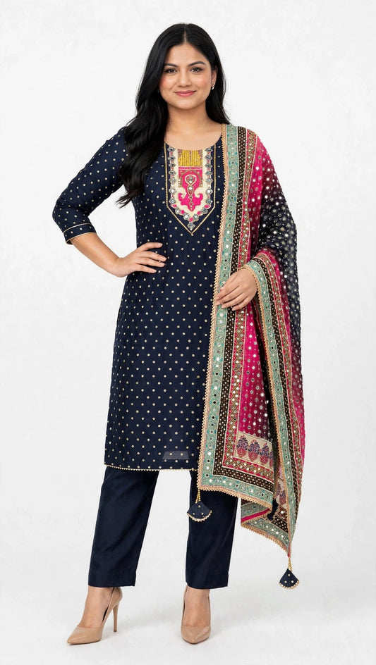 Heavy handwork Pakistani suit with plazo on Banarsi silk with hand detailing paired up with heavy pure handwork designer Duppata - Code 082