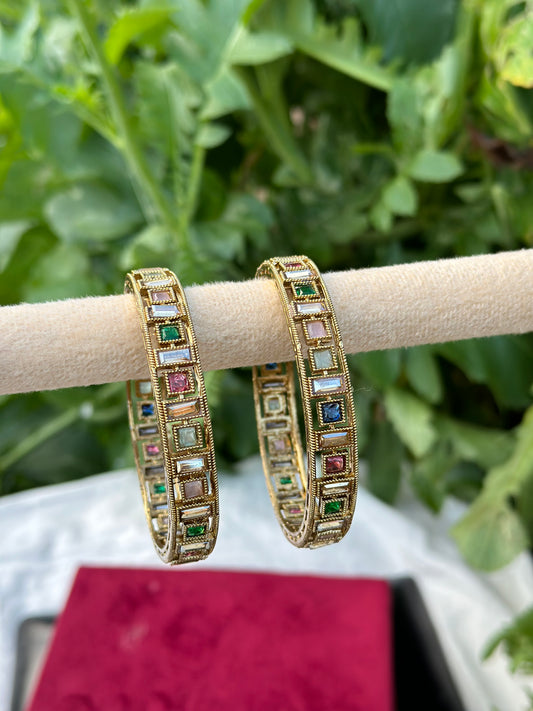 Multi colour Kangan / bangles in polki ( set of 2 )