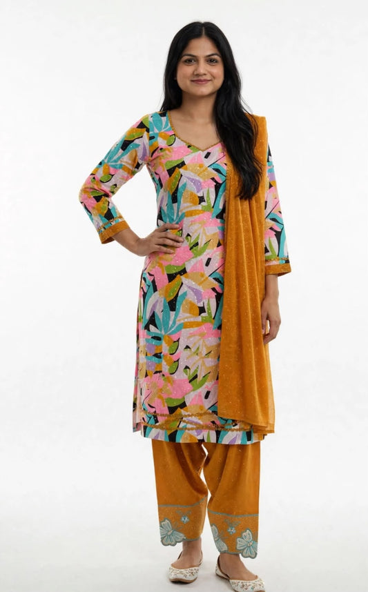 Designer Cotton salwar suit with embroidery - Code 282