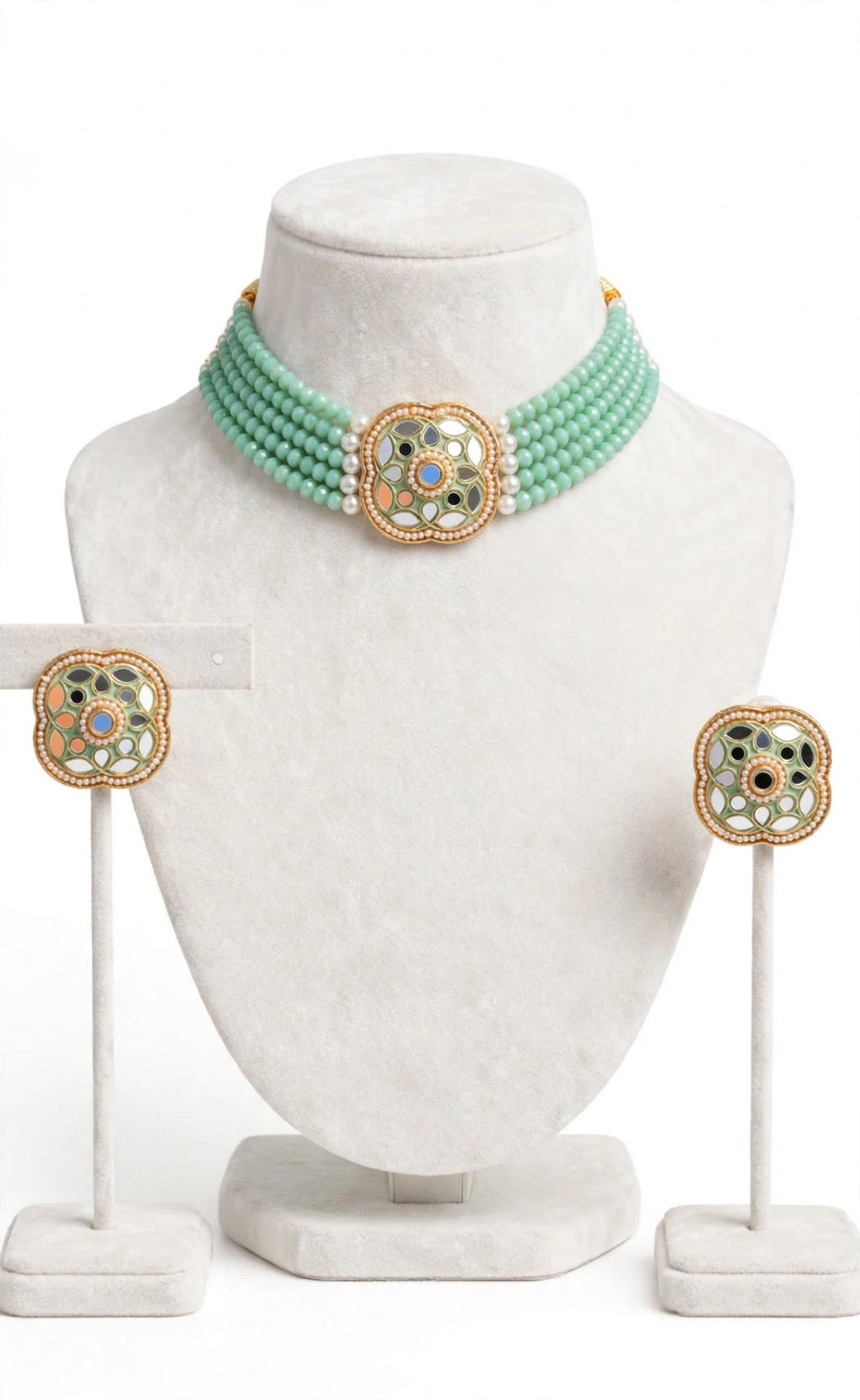 Mint green choker / necklace set with studs- n66
