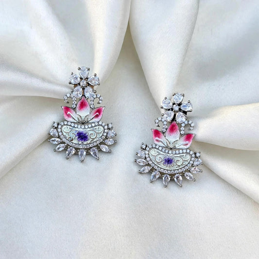 Multi American diamond earrings in silver polish