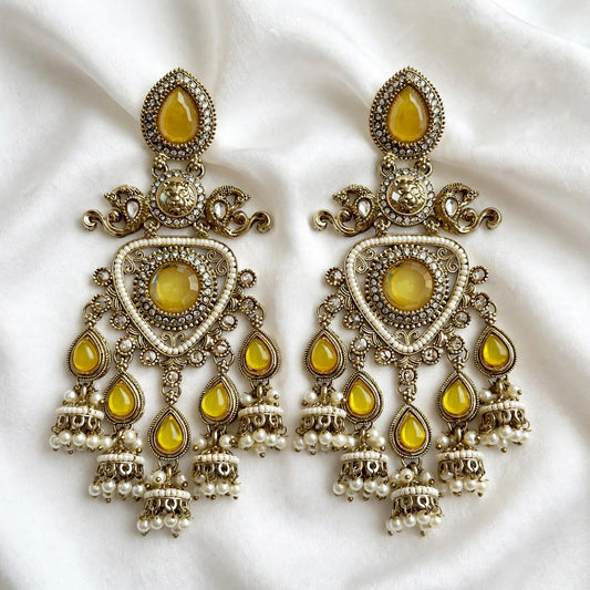 Kundan earrings, Colour: Yellow, (Code: X1)