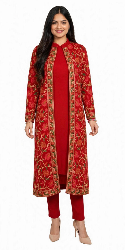 Kashmiri jacket style woolen Co-ord set - Code: 138