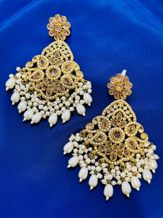 Polki earrings, Colour: Golden , (Code: X6)