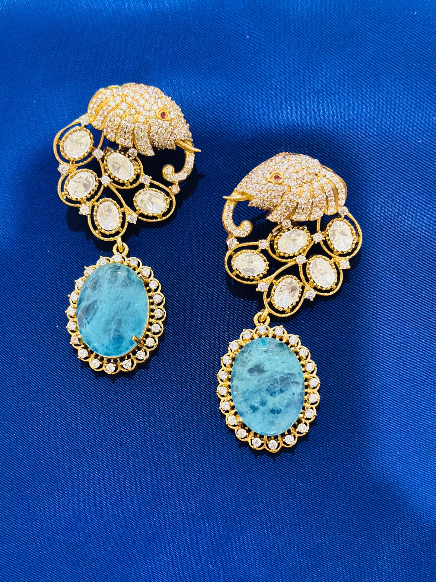 Mossonite+Doublet earrings ( Premium Range ) Colour: Firoza, (Code: X7)