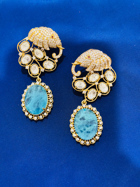 Mossonite+Doublet earrings ( Premium Range ) Colour: Firoza, (Code: X7)