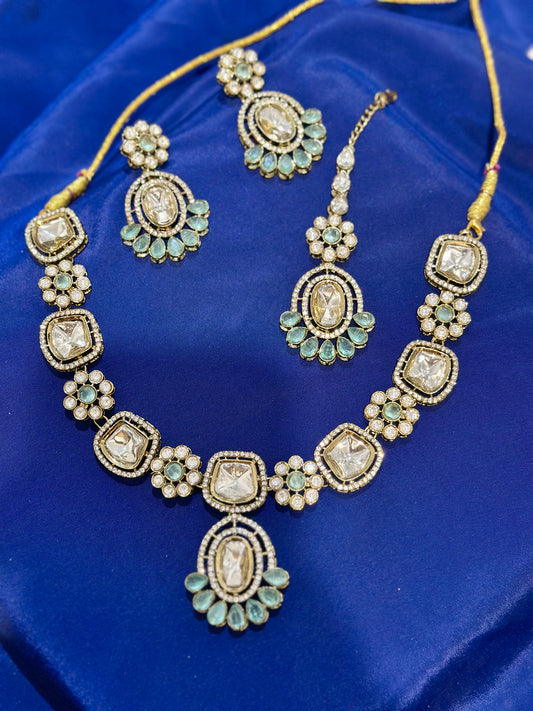 Necklace set with earrings (Premium Quality), Colour: Mint, (Code: X15)