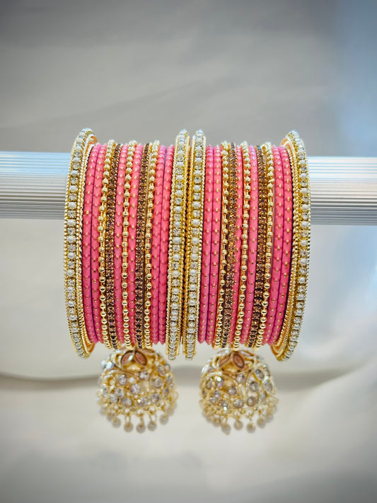 Bangle set with latkan - Colour: Carrot Pink ( Code: 024 )